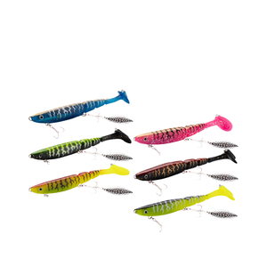 Esca Artificiale di Alta Qualità 130mm 34.6g 6 Colori <span class=keywords><strong>Occhi</strong></span> 3D in PVC Morbido Coda <span class=keywords><strong>a</strong></span> T Nuotante con Sonaglio per Pesca in Acqua Salata - Product Image 3