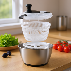 Essoreuse à salade à une main 4,75 L en acier inoxydable, sécheuse et laveuse de légumes sans BPA, compatible lave-vaisselle pour laitues et baies - Product Image 2