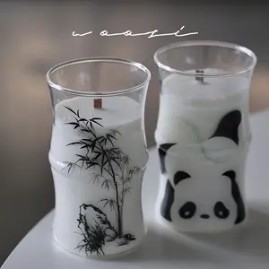 Custom Wholesale Cute Panda Bamboo Shape Glass Candle Cup Smokeless White Peach Oolong Scented Candle Souvenirs