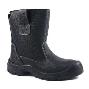 도매 충족 유럽 ce 표준 안티 슬립 오일 내산성 pu 솔 블랙 가죽 스틸 발가락 안전 신발