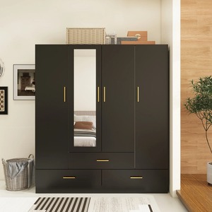 Modern Ayaklı Beyaz 4 Kapılı Gardırop Dolap, Boy Aynası, Askı Çubukları ve 3 Çekmeceli - Product Image 6