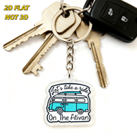 Porte-clés en acrylique Fitivan avec impression UV, design rétro van et planche de surf - Léger et étanche, accessoire de voyage et de fitness