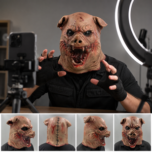 Masque en latex de monstre cochon effrayant, tête entière, <span class=keywords><strong>visage</strong></span> d'animal d'horreur, peau ridée, yeux noirs, crocs, pour Noël, les fêtes, cosplay, costume de fête - Product Image 2