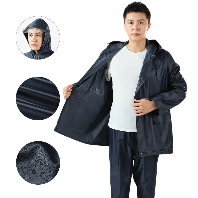 Chubasquero impermeable personalizado para adultos, chaqueta de dos piezas resistente al agua con logo para el trabajo
