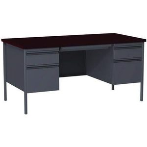 Bureau Alera 60'' x 30'' x 29,5'' en acier avec pieds en acajou/charbon, double piétement, mobilier de bureau en MDF pour bureau, salle d'étude ou bâtiment commercial - Product Image 1