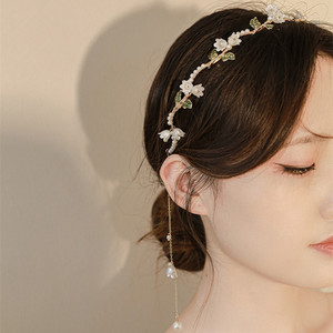 Diadema Sencilla y Única con Perlas y Lirios del Valle, Tiara Floral Dorada, Nueva Diadema Delicada <span class=keywords><strong>de</strong></span> Verano, Regalo para Primera Comunión - Product Image 2