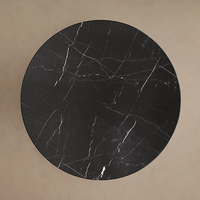 Table à manger ronde en marbre Dream Home, base cylindrique cannelée en pierre, pierre veinée naturelle, pour un espace repas luxueux