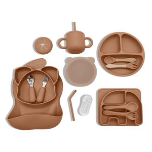 Haute qualité complémentaire enfant en bas âge Silicone aspiration vaisselle sevrage formation bavoir couverts personnalisé bébé alimentation ensemble produits - Product Image 1