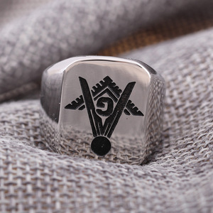 Freemason Logo Stainless Steel <b>Ring</b> 18MM Square Geometric Unisex Jewelry Gift - Product Image 4