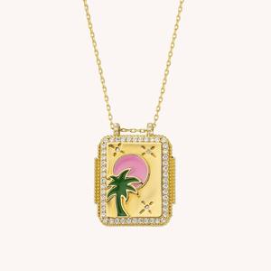 Vintage Style <span class=keywords><strong>Tarot</strong></span> Square Card Halskette 18 Karat vergoldete Glieder kette mit Zirkonia Diamond New Brass für Party Jubiläums geschenk - Product Image 6