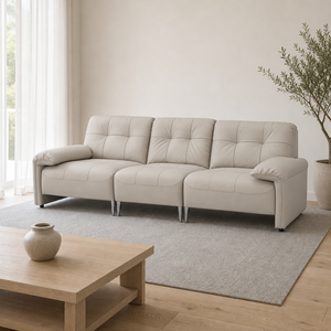 Sofá de Cuero con Diseño de Cuadrícula, Reposabrazos Enrollado, Cojín Trasero con Botones, Patas Metálicas Delgadas, Moderno, para Sala de Estar, Hotel, Villa - Product Image 3