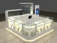 Vitrine LED en verre trempé, métal et MDF E1 pour bijouterie, kiosque de centre commercial, design moderne et attrayant