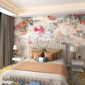 Kertas dinding latar belakang TV gaya Amerika lukisan peony kamar tidur mawar gaya Eropa