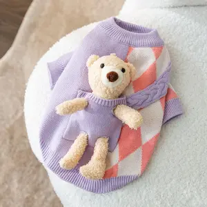 Cute Dog Sweater with Bear Cat Clothes Knitted Pet Sweaters Kitten Puppy Supplies Wholesale for New Year Gifts
