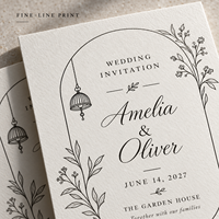 Invitations de mariage élégantes à l'effigie de plantes bohèmes, cartes d'invitation de mariage avec art linéaire, impression personnalisée, invitation de mariage minimaliste