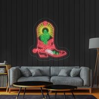 Enseigne Néon Personnalisé 3D Imprimé UV Enseigne Néon Chapeau de Cowboy Bottes de Cowboy Imprimé UV Bande Dessinée Anime Enseigne Lumineuse Lumières Led Personnalisées