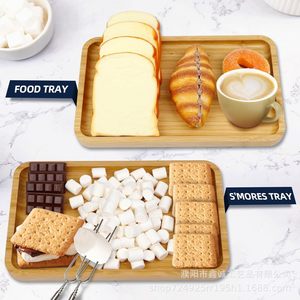Bamboo Rectangular <b>Tray</b> Natural Wood Color For <b>Snacks</b> Coffee Tea Desserts Home Hotel Use - Product Image 1