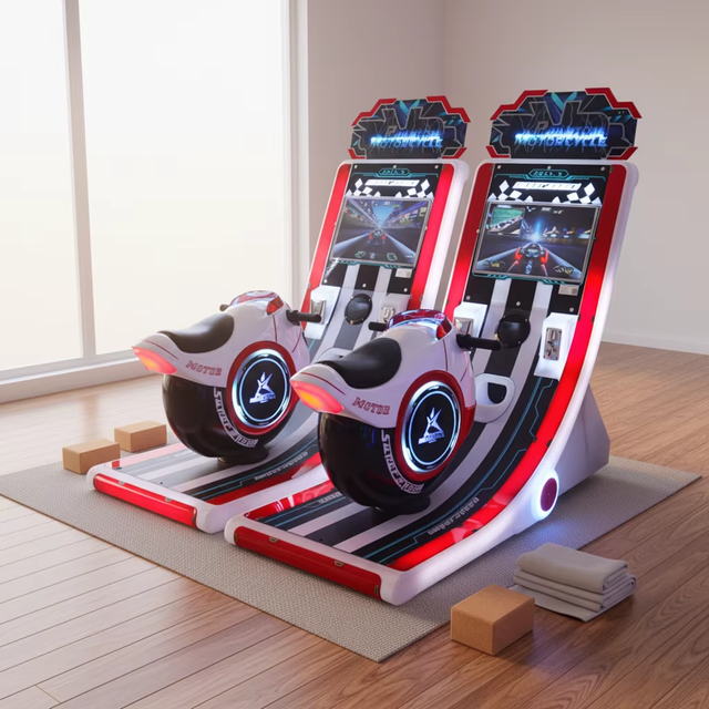 Kid Phantom Plastic Motorcycle Racing Simulator Coin-operated Swinging Left/Right Light Strip Video Arcade Console Game for