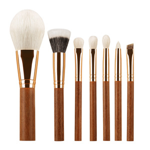 Golden Sandalwood Makeup <b>Brush</b> Set 7-Piece Animal Hair Wooden Handle <b>Round</b> Shape For General Use - Product Image 5