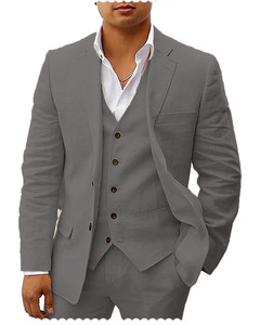 <span class=keywords><strong>Trajes</strong></span> <span class=keywords><strong>de</strong></span> 3 Piezas Casuales y Transpirables para Hombre, Personalizables al por Mayor, <span class=keywords><strong>de</strong></span> Algodón y Lino, Frescos para Verano, <span class=keywords><strong>Playa</strong></span>, Boda, Blazer, Chaleco y Pantalón - Product Image 4