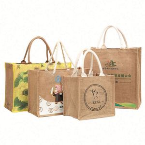 Bolsas de Compras Personalizadas, Bolsas de Regalo de Lino, Bolsas de Yute al por Mayor, Bolsa de Yute con Asa de Madera, Ecológicas - Product Image 1