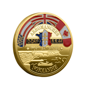 Collection de pièces commémoratives allemandes de la Seconde Guerre mondiale, 1944, <span class=keywords><strong>débarquement</strong></span> en <span class=keywords><strong>Normandie</strong></span>, feuille d'érable, 82e division, pièces en or et en argent - Product Image 3