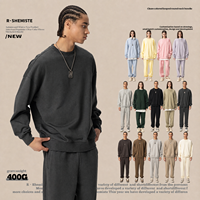 Sweat-shirts unisexes 400G personnalisés avec logo brodé, en molleton bouclette, couleur unie, col rond, coupe oversize, épaules tombantes, décontractés