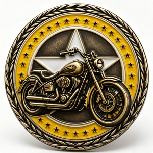 Moneda de motocicleta antigua de latón chapado en oro, circular, coleccionable, artística, con grabado en relieve y estampado. - Product Image 3
