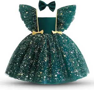 Wholesale High Quality Flying Sleeve Tutu Dresses Printing Star Elegant Princess Dress For Girl