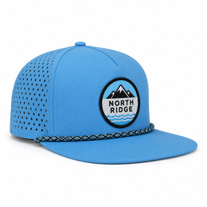 Gorras OEM ODM Perforadas Impermeables Deportivas de Golf con Cordón, Gorras de 5 Paneles Impermeables con Logotipo de Parche Tejido Personalizado y Cierre Ajustable - Product Image 4