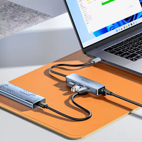 SAMZHE 5Gbps Type-C 1000Mbps Port Ethernet USB 3.0 Dock Ekspansi 4 Port Hub Splitter Adaptor RJ45 Extender Paduan Aluminium Stok