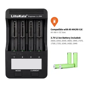 LiitoKala lii-500 3.7V 1.2V 18650 26650 16340 14500 10440 18500 lii500 AA AAAバッテリー充電器 (LCD 12V2Aカーアダプター付き)