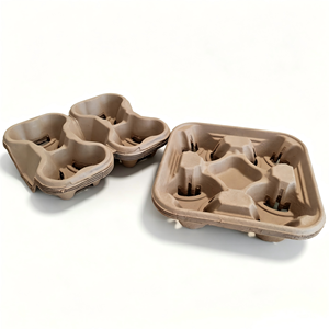 <span class=keywords><strong>Plateau</strong></span> porte-gobelets 4 emplacements en pâte recyclée, support à boissons en papier personnalisé, conception anti-déversement pour les commandes à emporter en drive-thru - Product Image 1