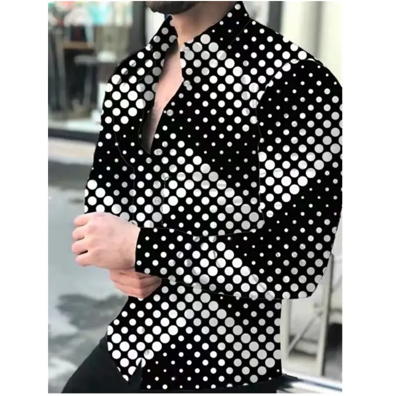 पुरुषों की शर्ट 2021 नई डिजाइन लंबी आस्तीन टीस में सबसे ऊपर ढाल रंग पोल्का डॉट प्रिंट शर्ट अतिरिक्त बड़े एकल शर्ट पुरुषों के लिए