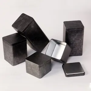 Wholesale Rectangular Tea Container Tins With Lid Metal Packing Gift Box Matte Black Tin Container Metal Tins Box for Cookies