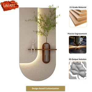 UNIART Applique da Parete di Lusso in Legno Luminoso a LED con Scultura 3D a Rilievo in Arenaria e Vaso per Piante Verdi, per Decorazione Domestica e Hotel Art Déco - Product Image 2