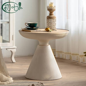 Retro Style Round Coffee <b>Table</b> Wooden Top White Base Living Room <b>Sofa</b> <b>Side</b> <b>Table</b> <b>For</b> Small Apartment Balcony Leisure Use - Product Image 3