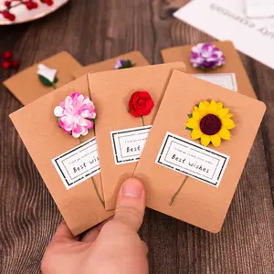 Retro Kraftpapier Gedroogde Bloemen Wenskaart Creatief Diy Zonnebloem Roos Zegen Festival Cadeau Zakelijke Kleine Kaart