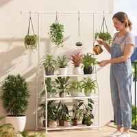 Support de plantes en fer à 3 niveaux avec barre de suspension supérieure, organisateur de rangement multi-niveaux pour pots de fleurs, idéal pour salon et jardin