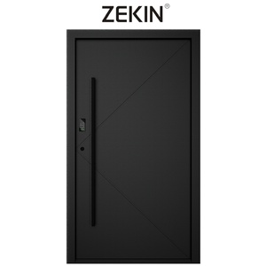Porte d'entrée moderne de luxe ZEKIN en acier à grain de bois, design minimaliste, en alliage d'aluminium, pivotante, avec fonctions de sécurité, prix abordable - Product Image 4