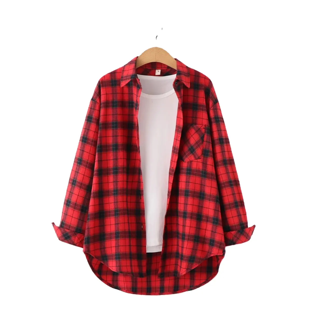 100% Cotton Long Sleeve classic red Plaid Women's Shirt Casual Shirts