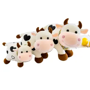 批发新款棕色和白色奶牛毛绒玩具儿童彩色农场奶牛毛绒玩具