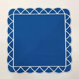 Custom Luxury 100% French <b>Linen</b> Napkins for Wedding Embroidered Scalloped Edge Cotton <b>Linen</b> Placemat <b>Table</b> <b>Linen</b> Wholesale - Product Image 2