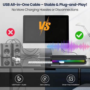 Barre de son gaming RGB avec Bluetooth, haut-parleur stéréo alimenté par USB pour PC/ordinateur portable - Product Image 5