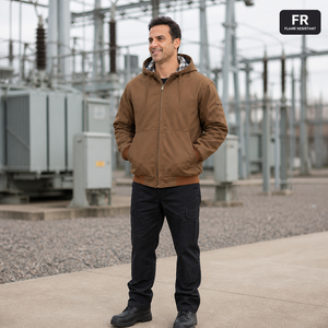 Giacca con Cappuccio Ignifuga FR, Imbottita con Fodera Isolante, Cerniera Coperta, Cappotto da Lavoro di Sicurezza Industriale per Elettricità, Petrolio, <span class=keywords><strong>Gas</strong></span> e Saldatura - Product Image 1