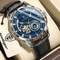 Montre automatique mécanique pour homme Poedagar 1427, luxe, bracelet en cuir, lumineuse, étanche 3ATM, pour usage quotidien.