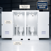 Toilettes portables à double cabine avec système d'éclairage intégré et résistance aux odeurs, salle de bain mobile modulaire pour camping en plein air