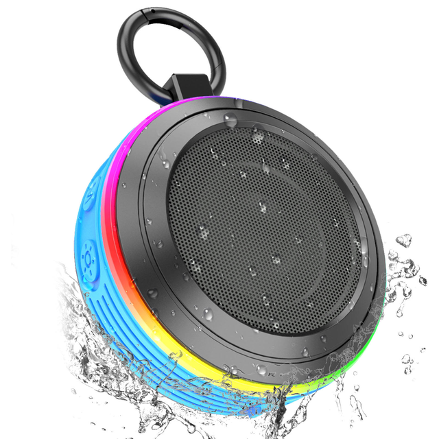 IPX7 Floating Bluetooth Speaker, Round LED Digital Display Waterproof Bathroom Mini Wireless Speaker