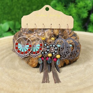 Boucles d'oreilles pendantes bohèmes à pompons en alliage plaqué bronze antique pour femme, bijoux de mode pour soirée 2024 - Product Image 3