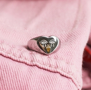 Cœur pleurant anneau de tatouage 18k plaqué or chevalière en forme de coeur haute poli étanche en acier inoxydable anneau pleurer coeur bijoux - Product Image 2